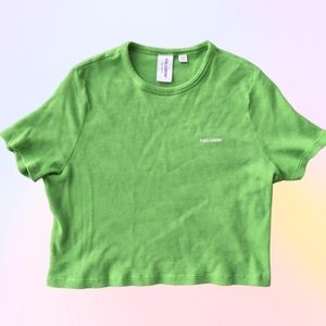 Neon Green Collusion waffleknit Crop top shirt, Size womens large